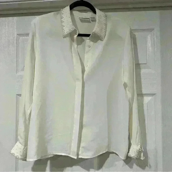 Alfred Dunner pearl embellished collared blouse size 12 petite - Picture 2 of 8